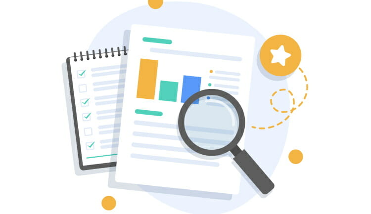 cartoon of looking at a papers with a magnifying glass