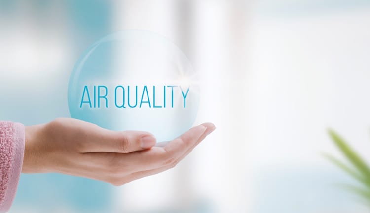 hand holding a bubble labeled air quality